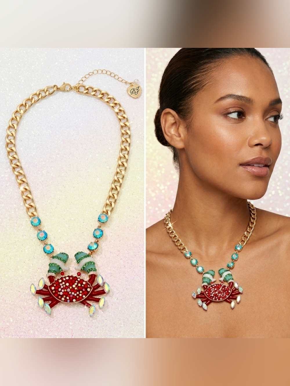 Betsey Johnson Gold-Tone Red Crab Pendant Necklace with Turquoise Accents